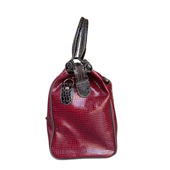 Samantha Brown Croc-Embossed Dowel Carry On Travel Bag Weekender Tote Wine/Brown - Picture 2 of 8